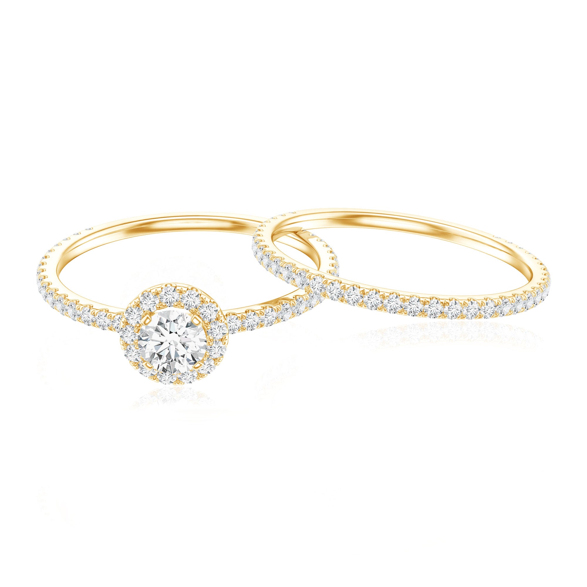 Certified Moissanite Halo Bridal Ring Set D-VS1 - Rosec Jewels