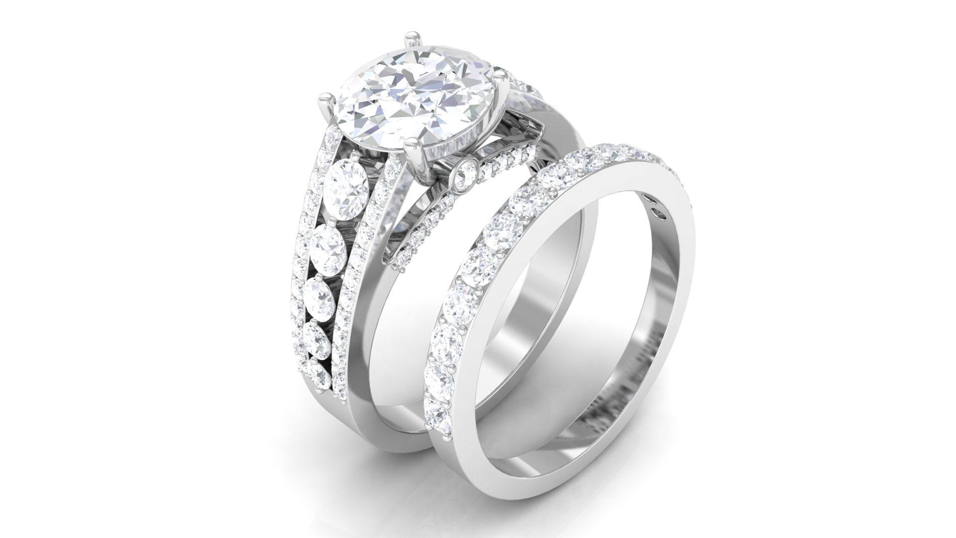 Zircon Designer Wedding Ring Set with Band AAAA - Rosec Jewels