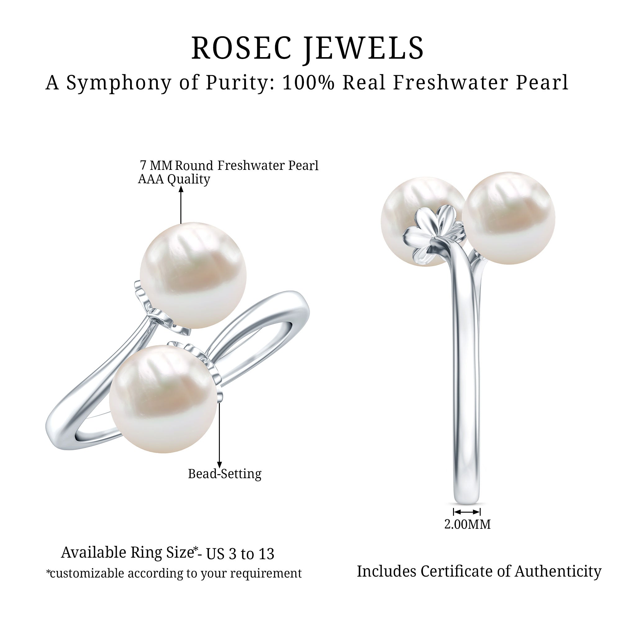 Rosec Jewels-Cultured Freshwater Pearl Bypass Engagement Ring