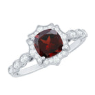 Vintage Looking 8mm Garnet Cushion Cut Engagement Ring with Diamond AAA - Rosec Jewels