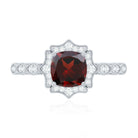 Vintage Looking 8mm Garnet Cushion Cut Engagement Ring with Diamond AAA - Rosec Jewels