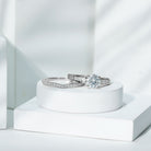 Certified 2 Carat Round Moissanite Engagement Ring with Wedding Band D-VS1 - Rosec Jewels