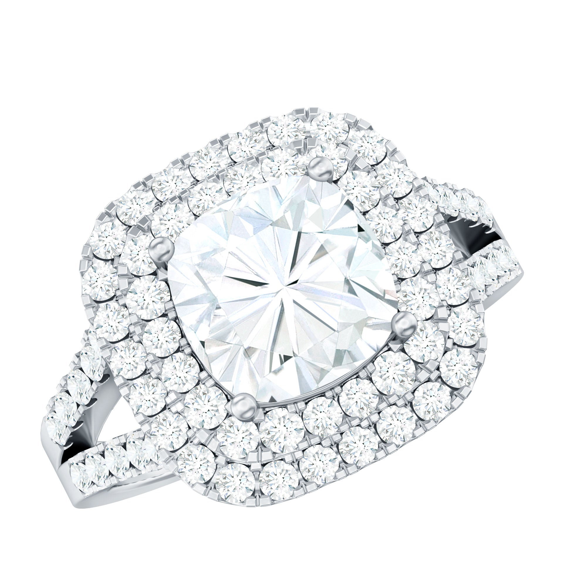 Certified Cushion Cut Moissanite Double Halo Engagement Ring