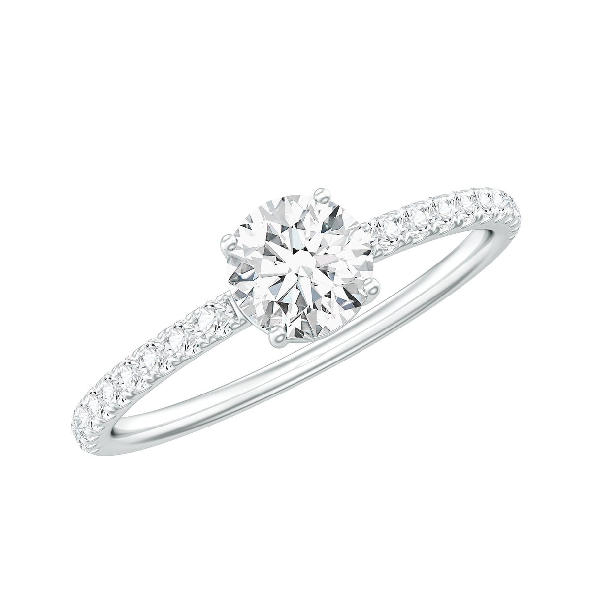 Round Shape Moissanite Solitaire Promise Ring with Side Stones D-VS1 - Rosec Jewels