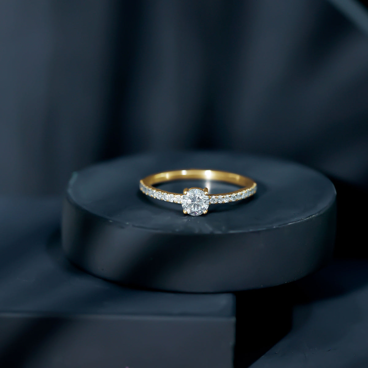 Round Shape Moissanite Solitaire Promise Ring with Side Stones D-VS1 - Rosec Jewels