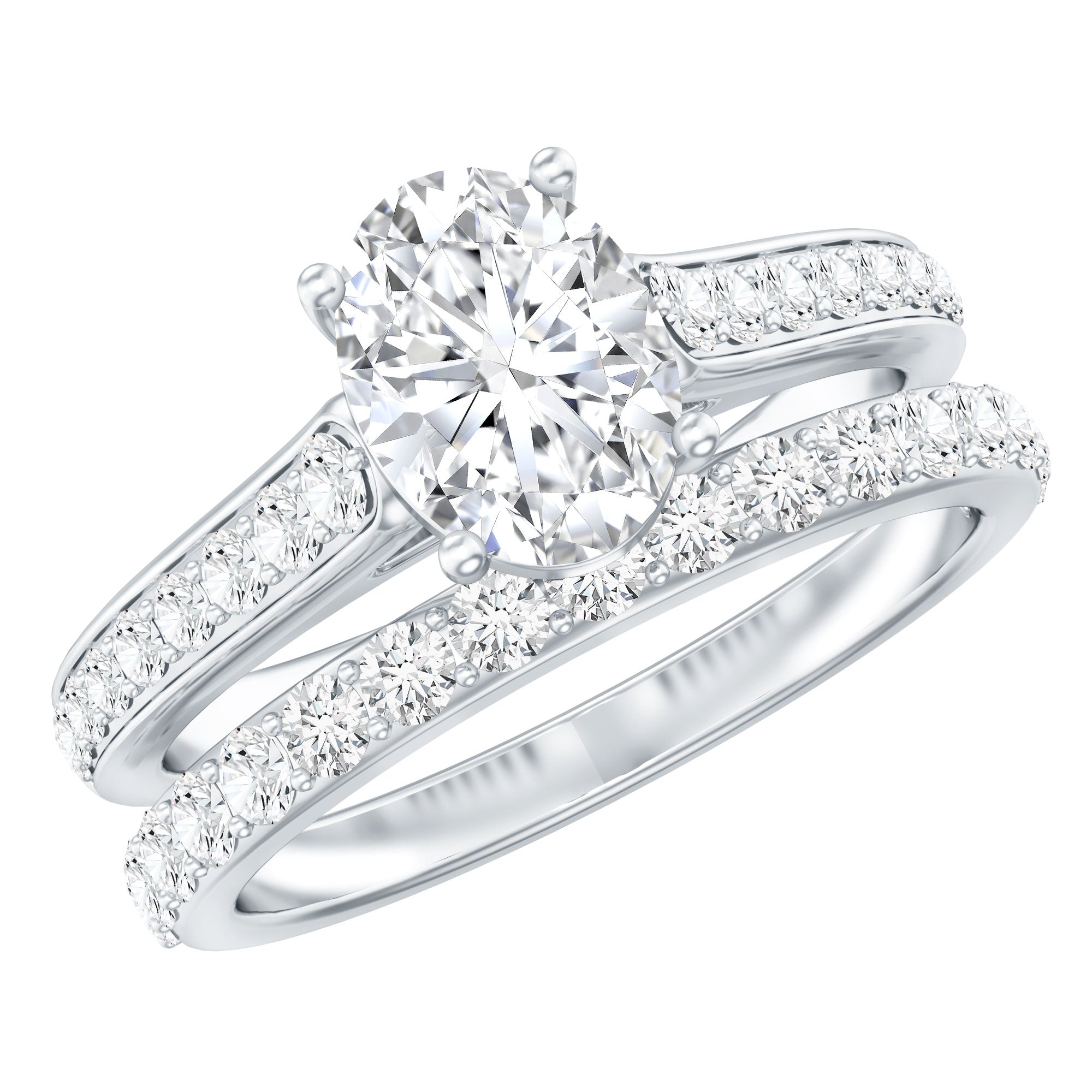 Certified Moissanite Oval Engagement Ring Set D-VS1 - Rosec Jewels