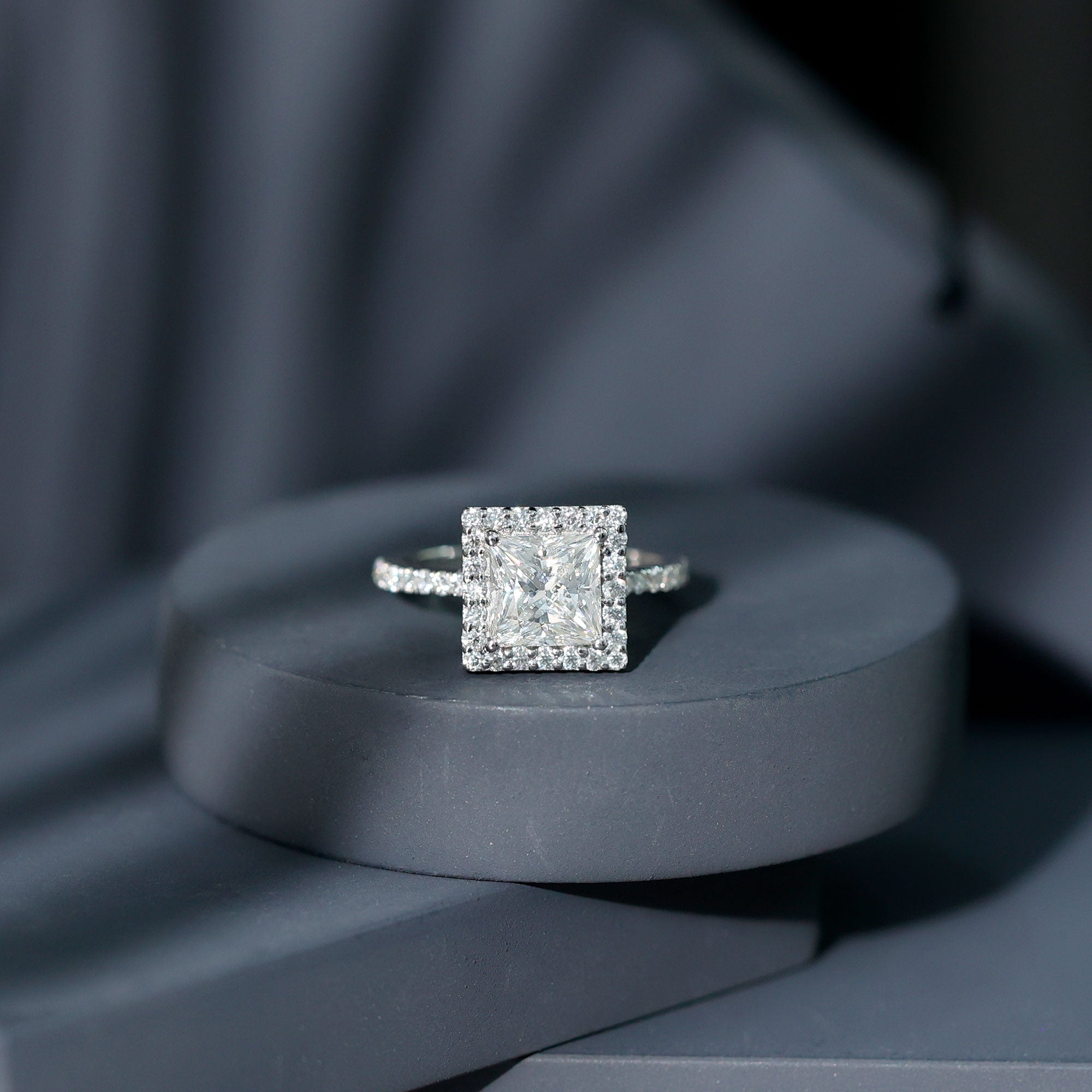 3 CT Princess Cut Moissanite Halo Engagement Ring D-VS1 - Rosec Jewels