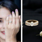 Pear Shaped Moissanite Engagement Ring with Wedding Band D-VS1 - Rosec Jewels