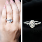 Bezel Set Moissanite Oval Engagement Ring with Side Stones D-VS1 - Rosec Jewels