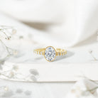 Bezel Set Moissanite Oval Engagement Ring with Side Stones D-VS1 - Rosec Jewels