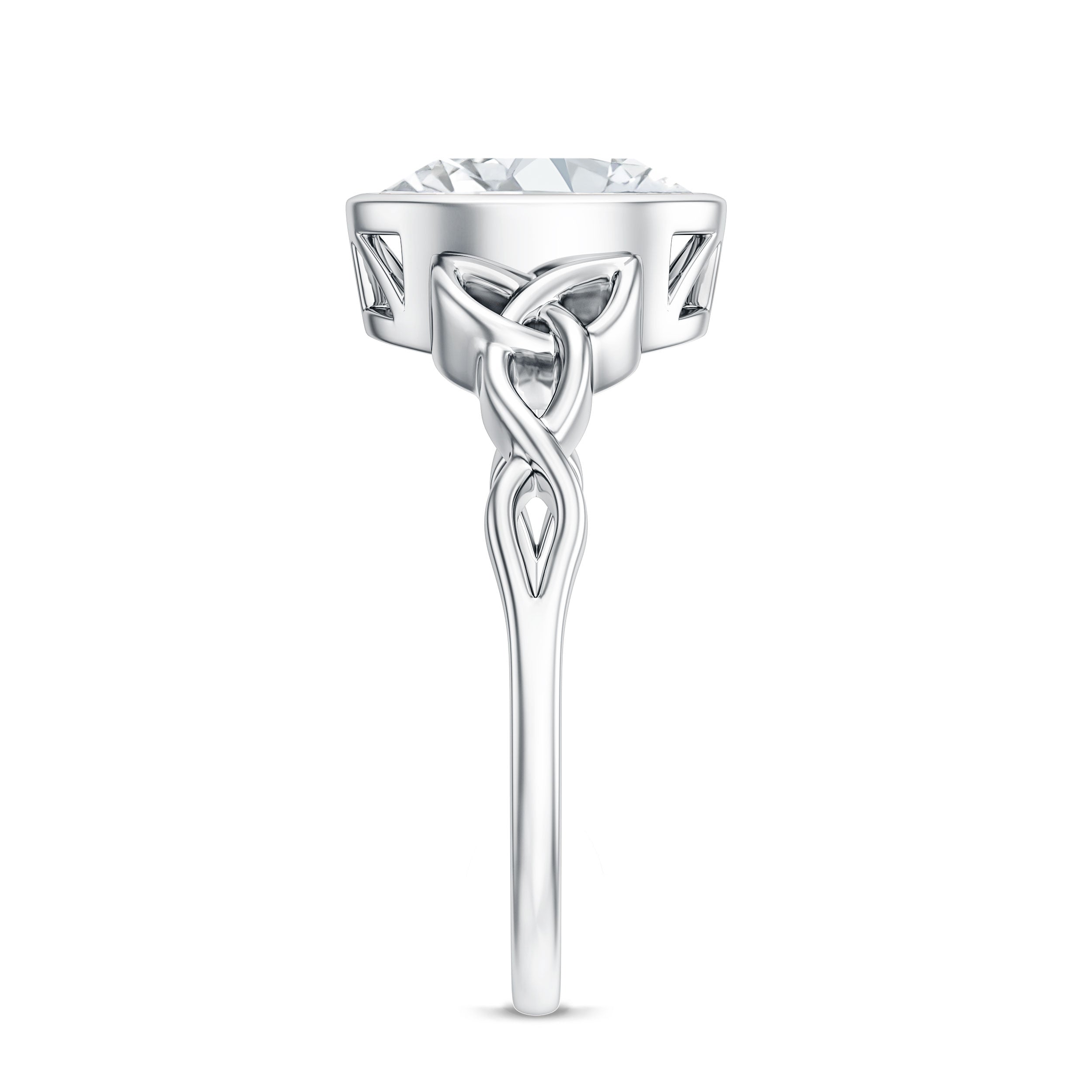 Solitaire Moissanite Celtic Engagement Ring in Bezel Setting D-VS1 - Rosec Jewels