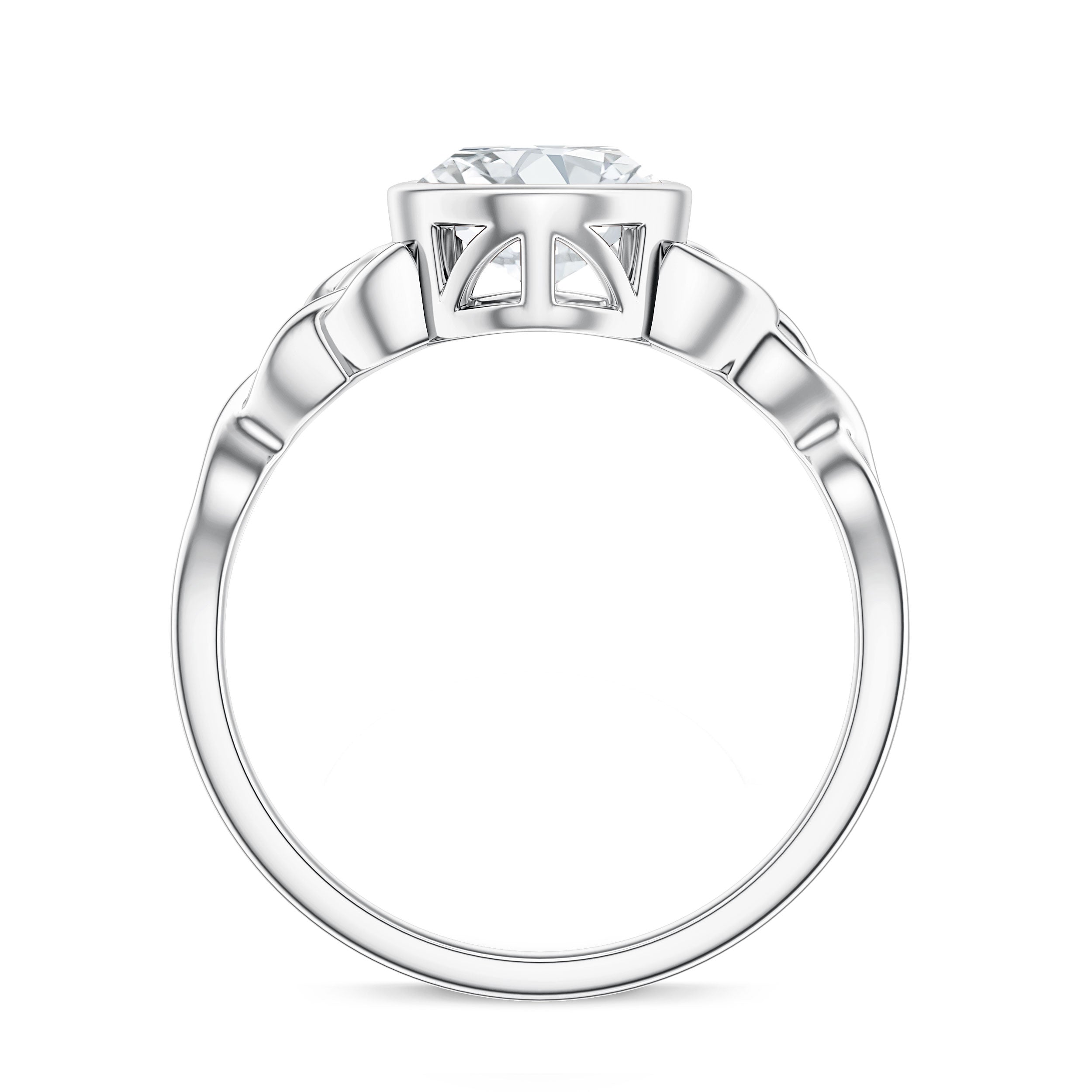 Solitaire Moissanite Celtic Engagement Ring in Bezel Setting D-VS1 - Rosec Jewels