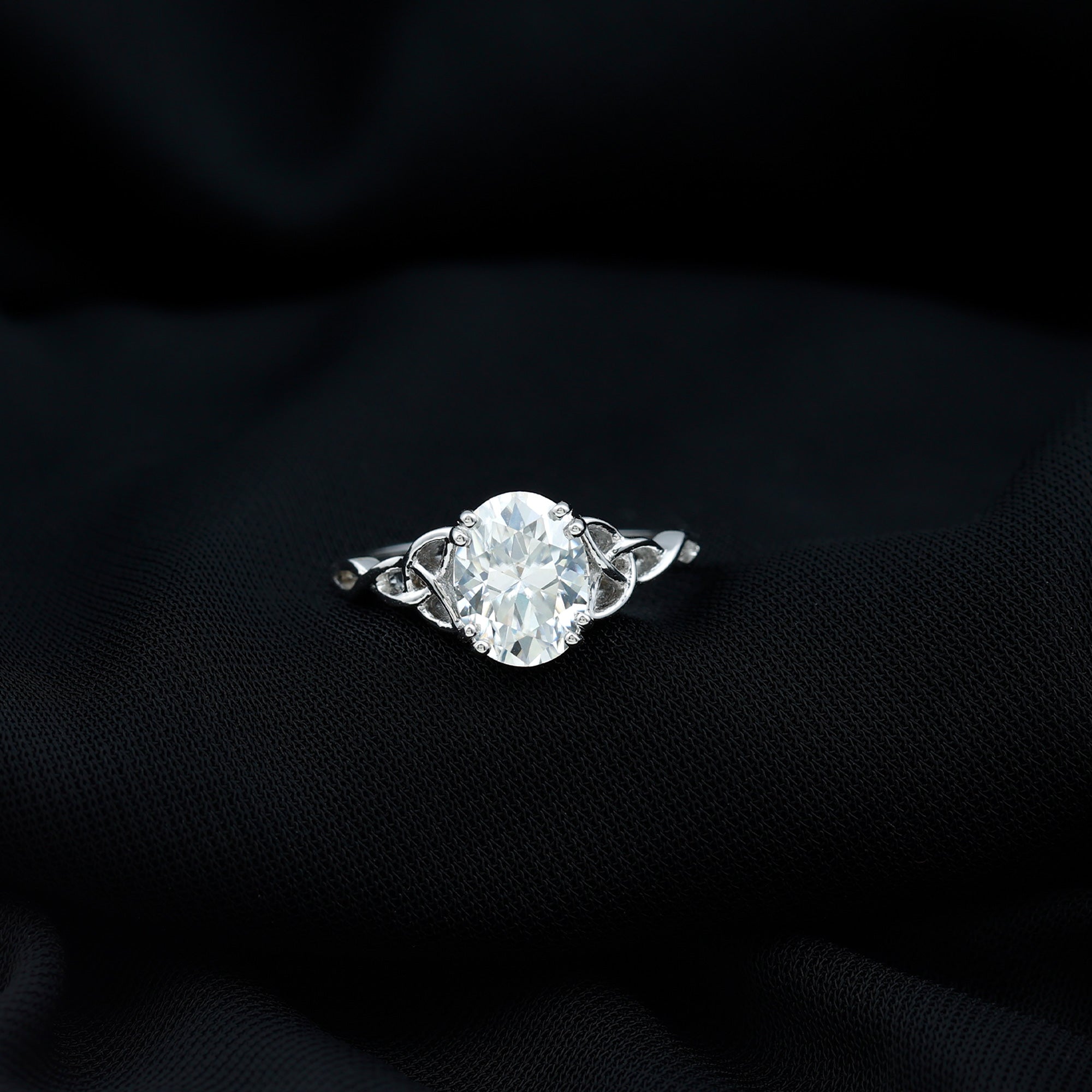 Rosec Jewels-Oval Moissanite Engagement Ring with Celtic Band