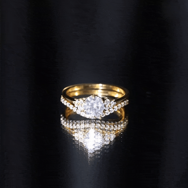Rosec Jewels-0.9 Carat Round Cut Moissanite Wedding Ring Set For Bride