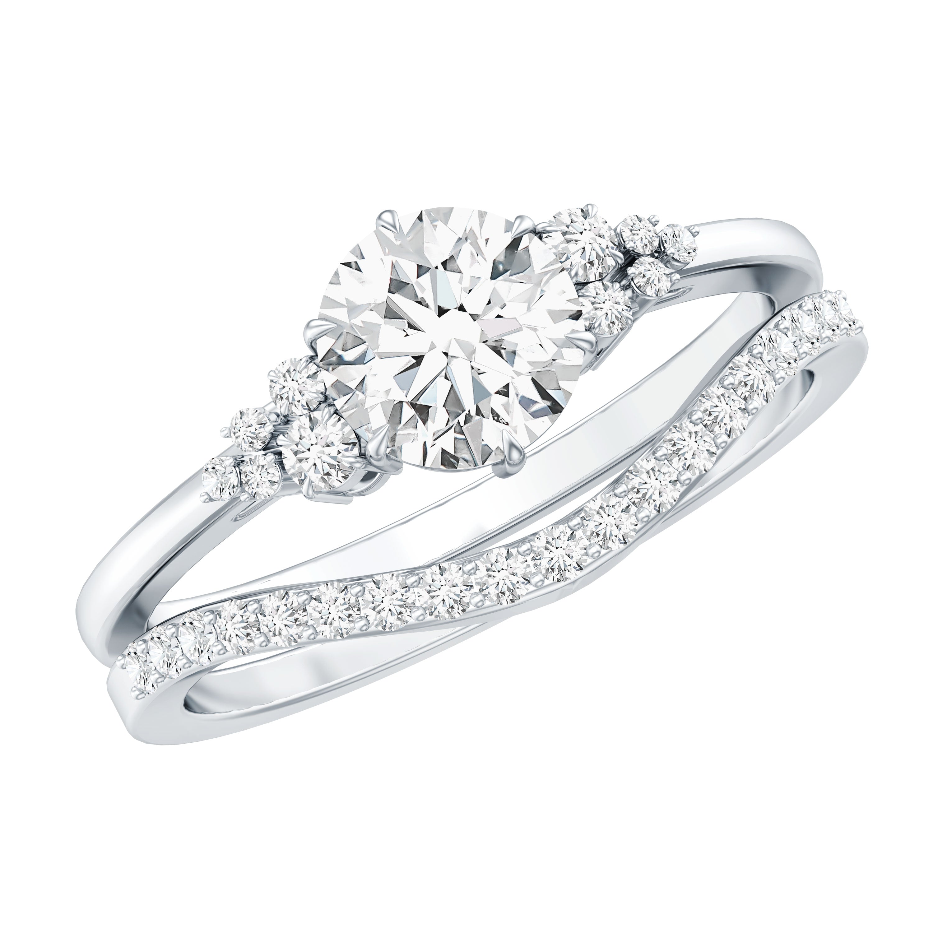 Rosec Jewels-0.9 Carat Round Cut Moissanite Wedding Ring Set For Bride
