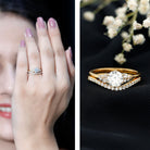 Rosec Jewels-0.9 Carat Round Cut Moissanite Wedding Ring Set For Bride