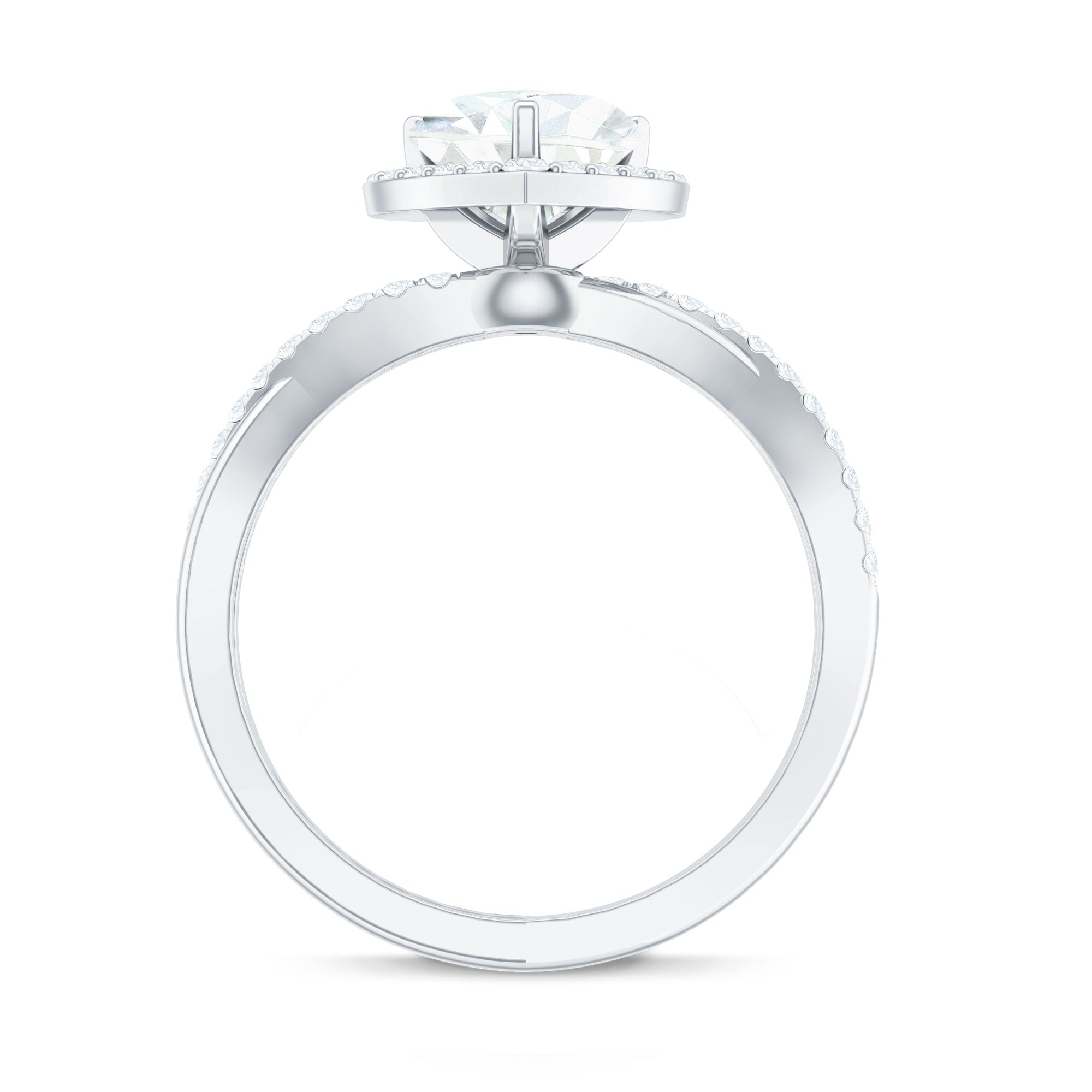Rosec Jewels-Heart Shape Moissanite Halo Engagement Ring with Criss Cross Band