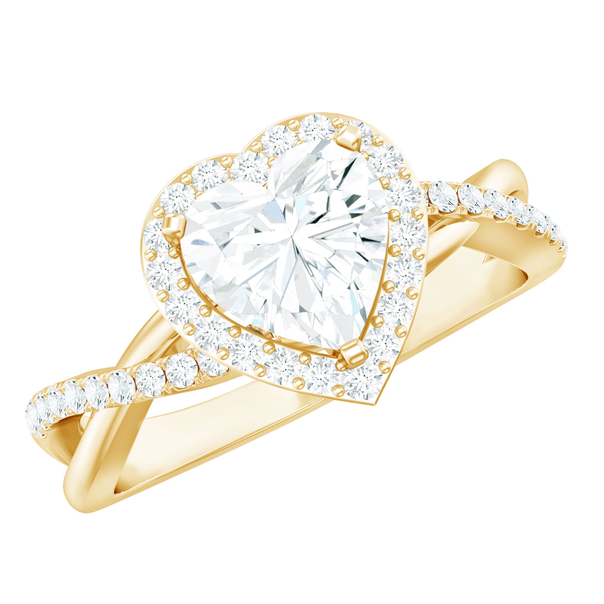 Rosec Jewels-Heart Shape Moissanite Halo Engagement Ring with Criss Cross Band