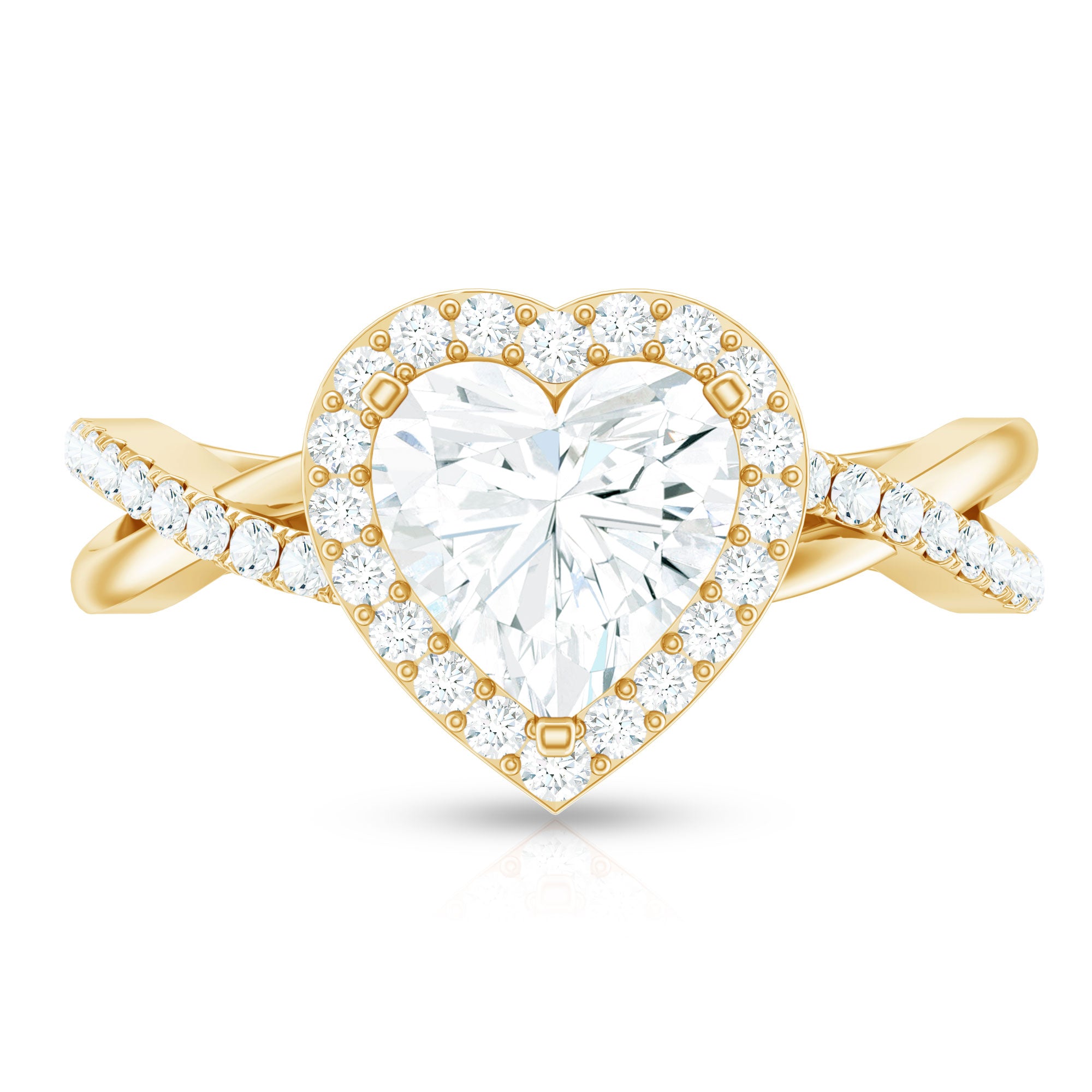 Rosec Jewels-Heart Shape Moissanite Halo Engagement Ring with Criss Cross Band