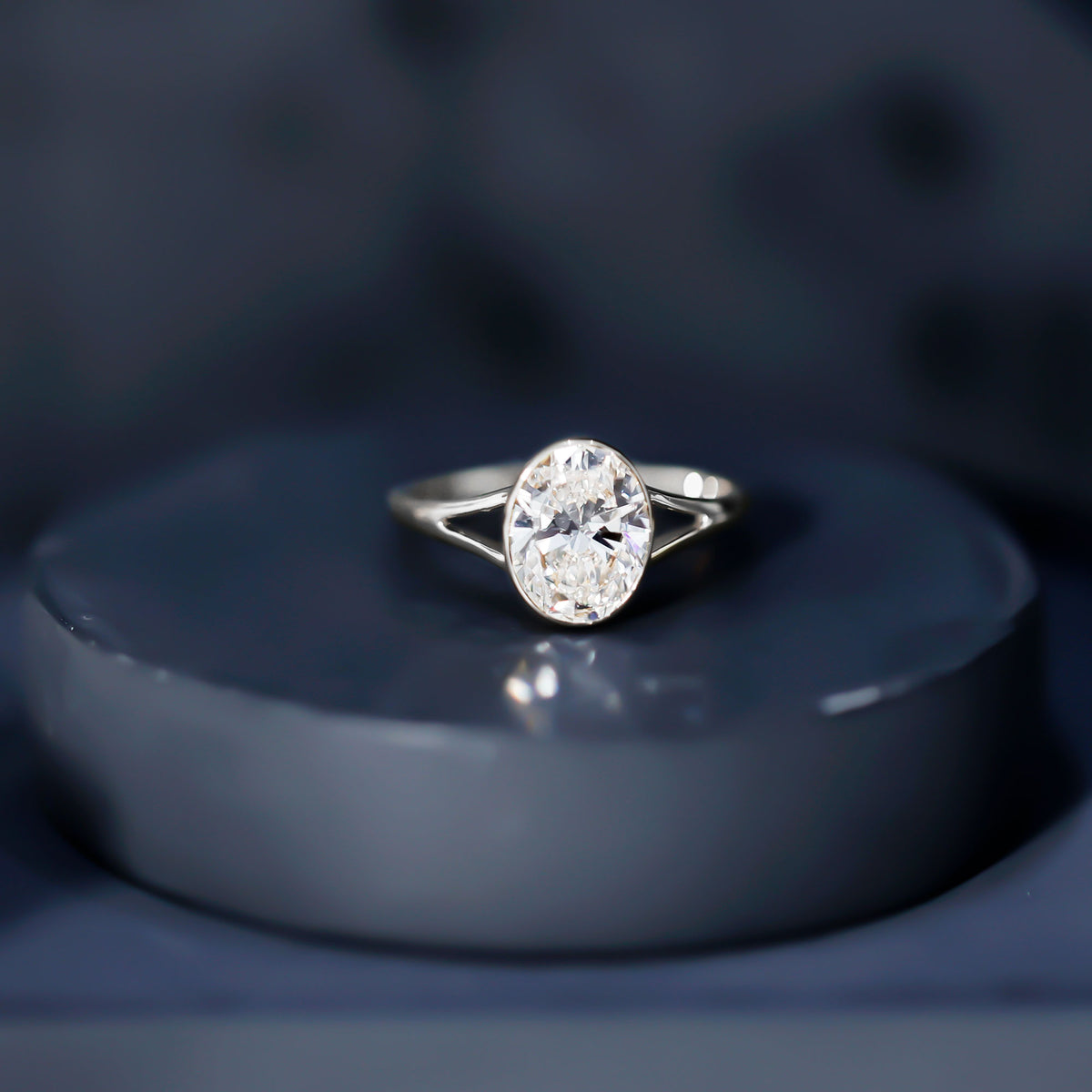 Certified 2 Carat Oval Moissanite Solitaire Engagement Ring in Split Shank D-VS1 - Rosec Jewels