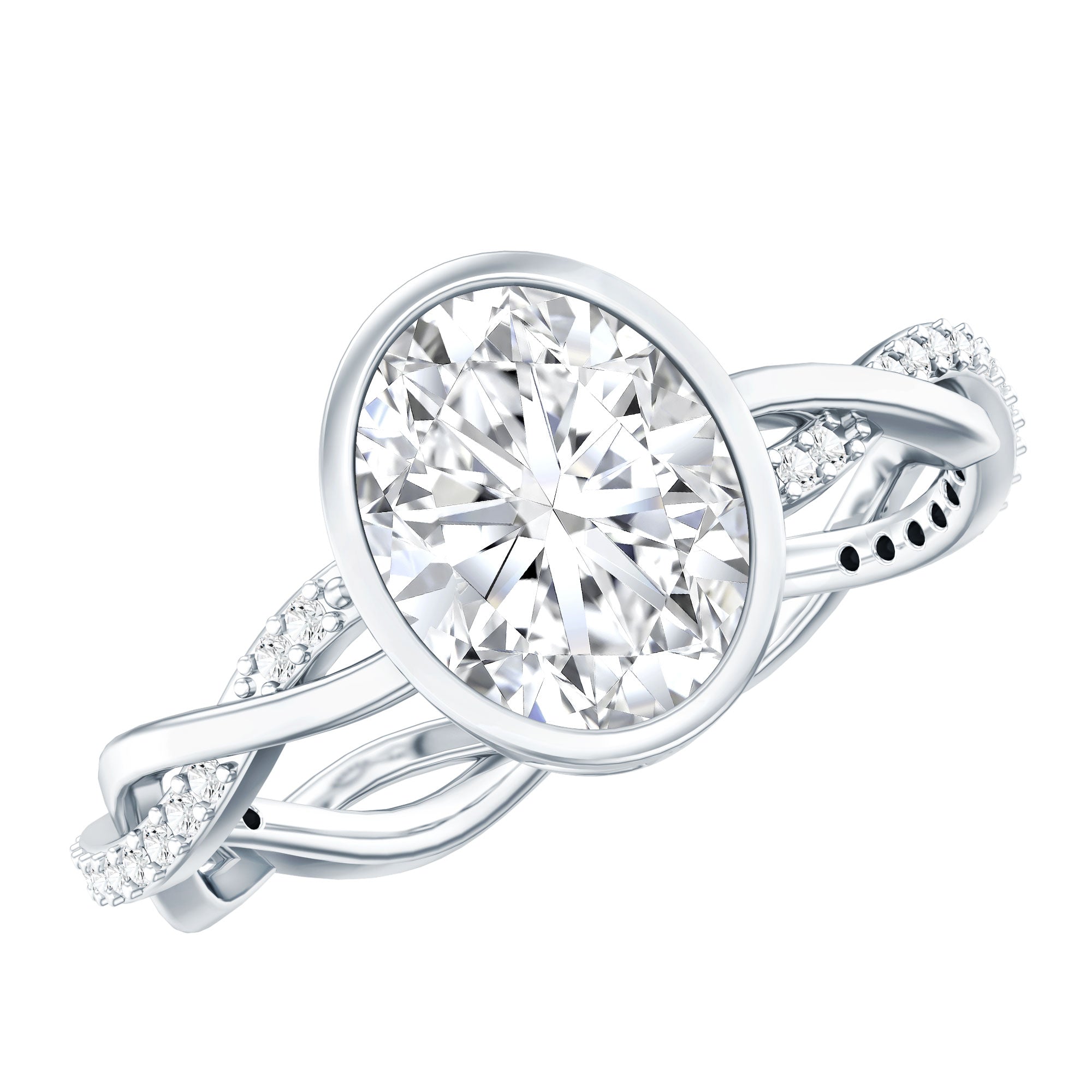 Brilliant Cut Moissanite Bezel Set Engagement Ring in Braided Shank