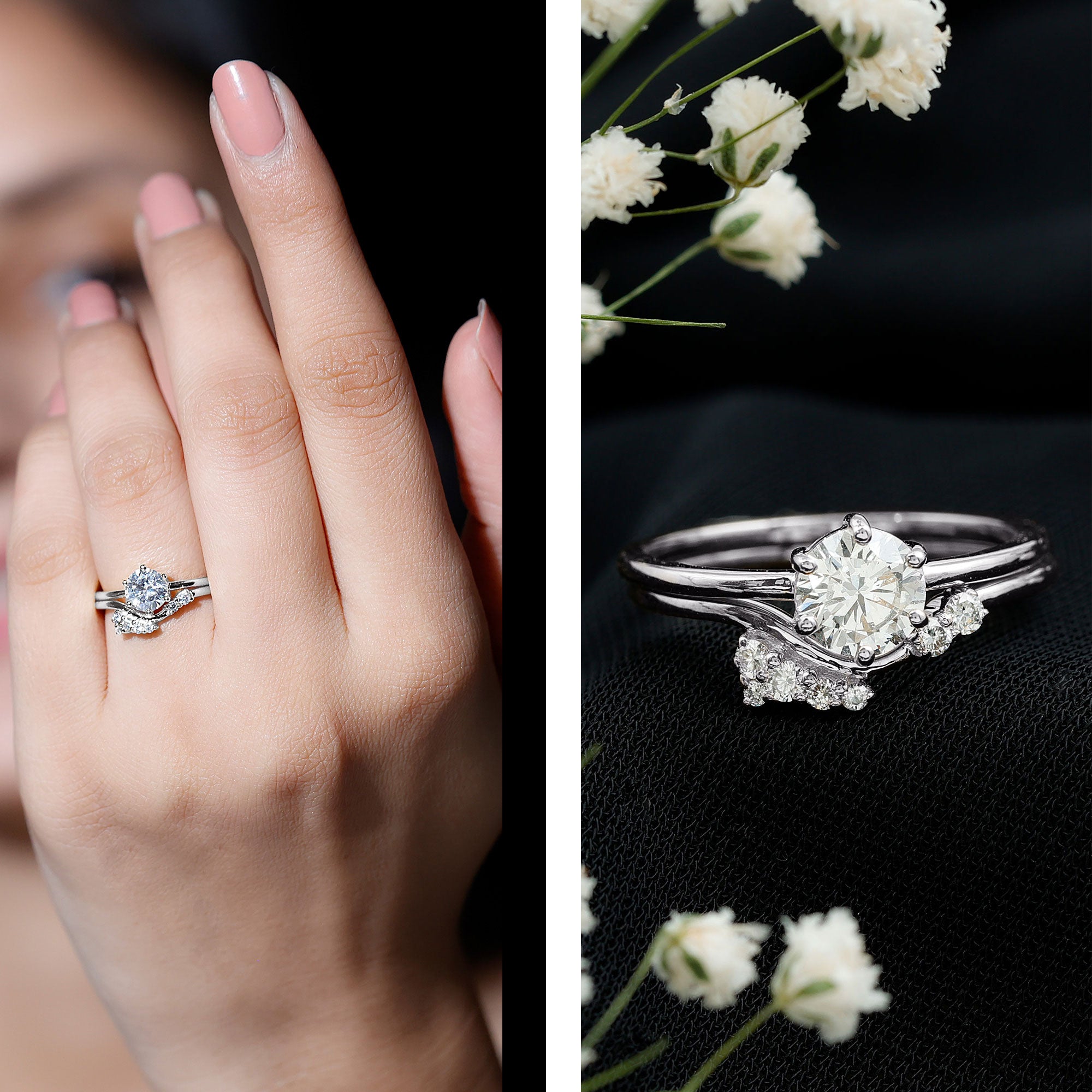 Solitaire Moissanite Wedding Ring Set for Her D-VS1 - Rosec Jewels