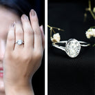 Rosec Jewels-Solitaire 7X9 MM Moissanite Oval Engagement Ring with Bypass Shank