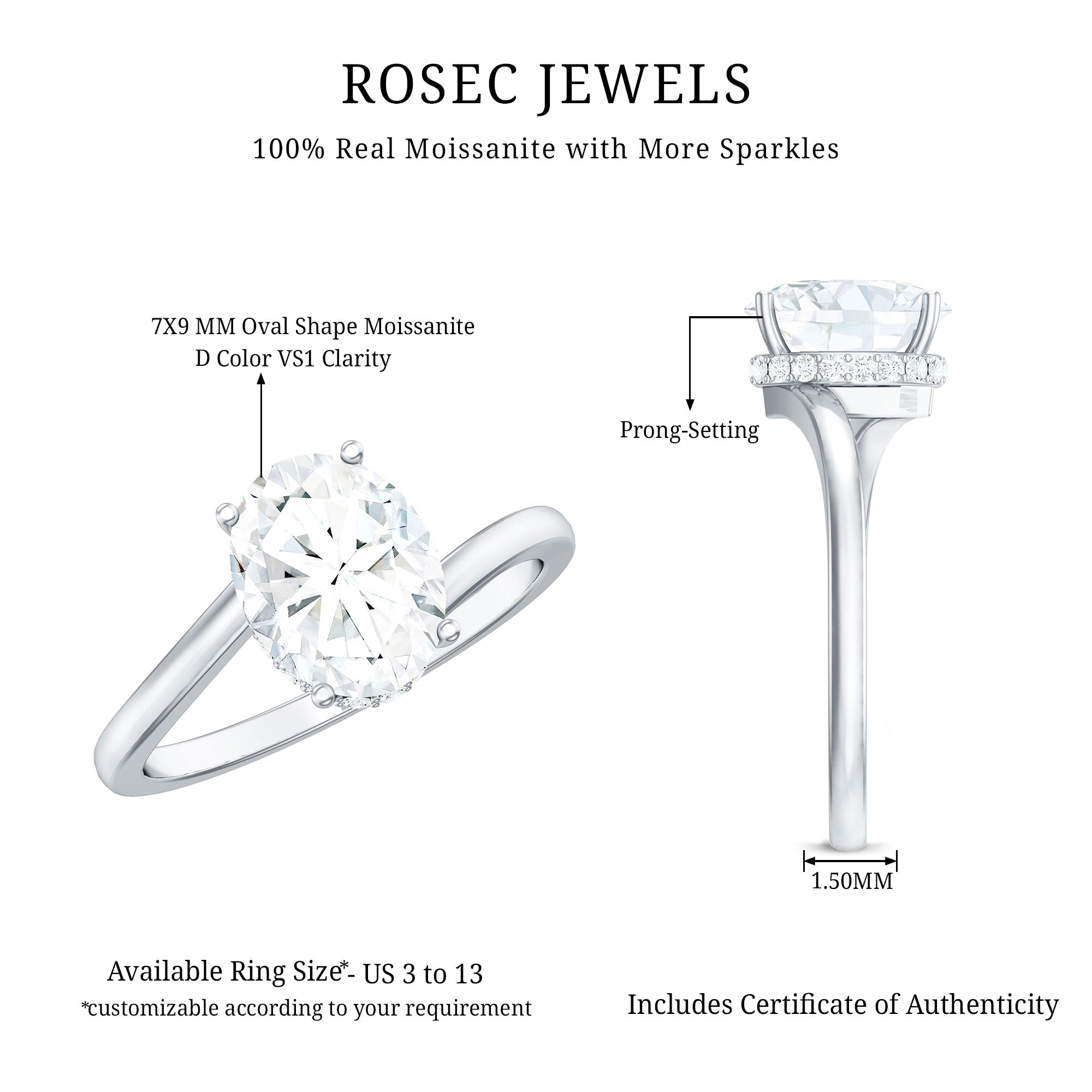 Rosec Jewels-Oval Cut Solitaire Moissanite Bypass Engagement Ring