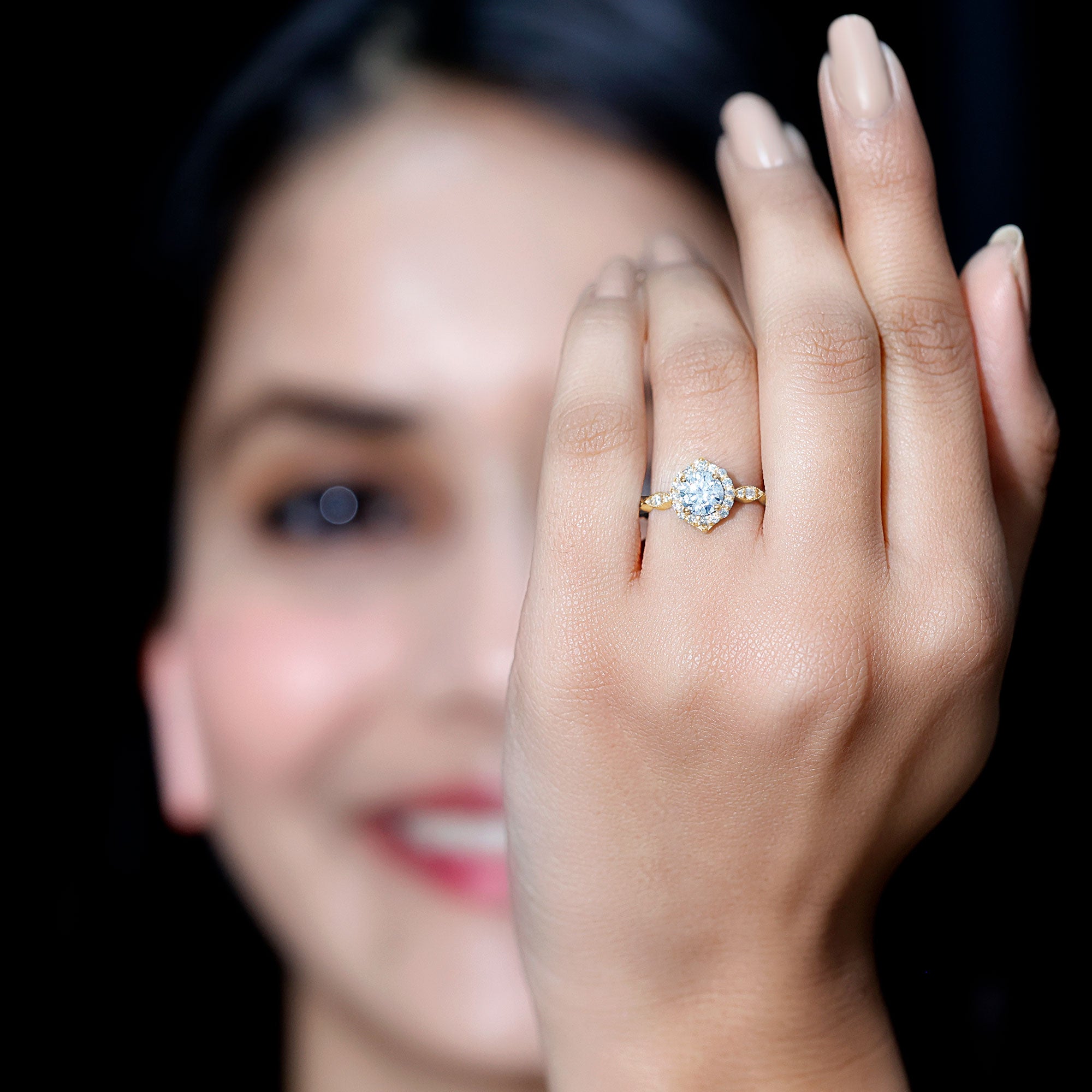 Antique Style Moissanite Halo Engagement Ring D-VS1 - Rosec Jewels