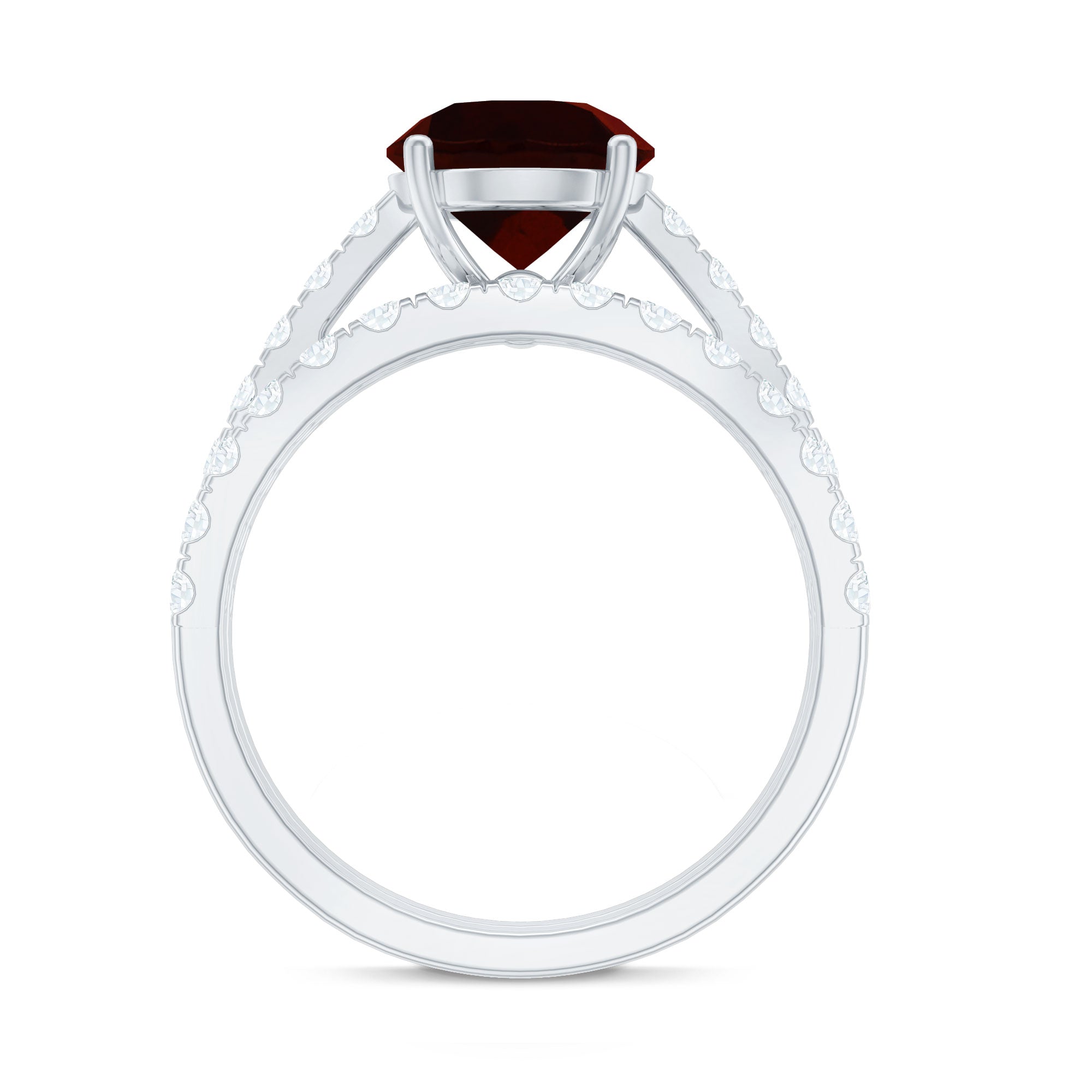 Natural Garnet Diamond Wedding Bridal Ring Set of 2 AAA - Rosec Jewels