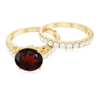 Natural Garnet Diamond Wedding Bridal Ring Set of 2 AAA - Rosec Jewels