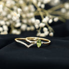 Marquise Cut Peridot Solitaire Wedding Ring Set with Diamond AAA - Rosec Jewels