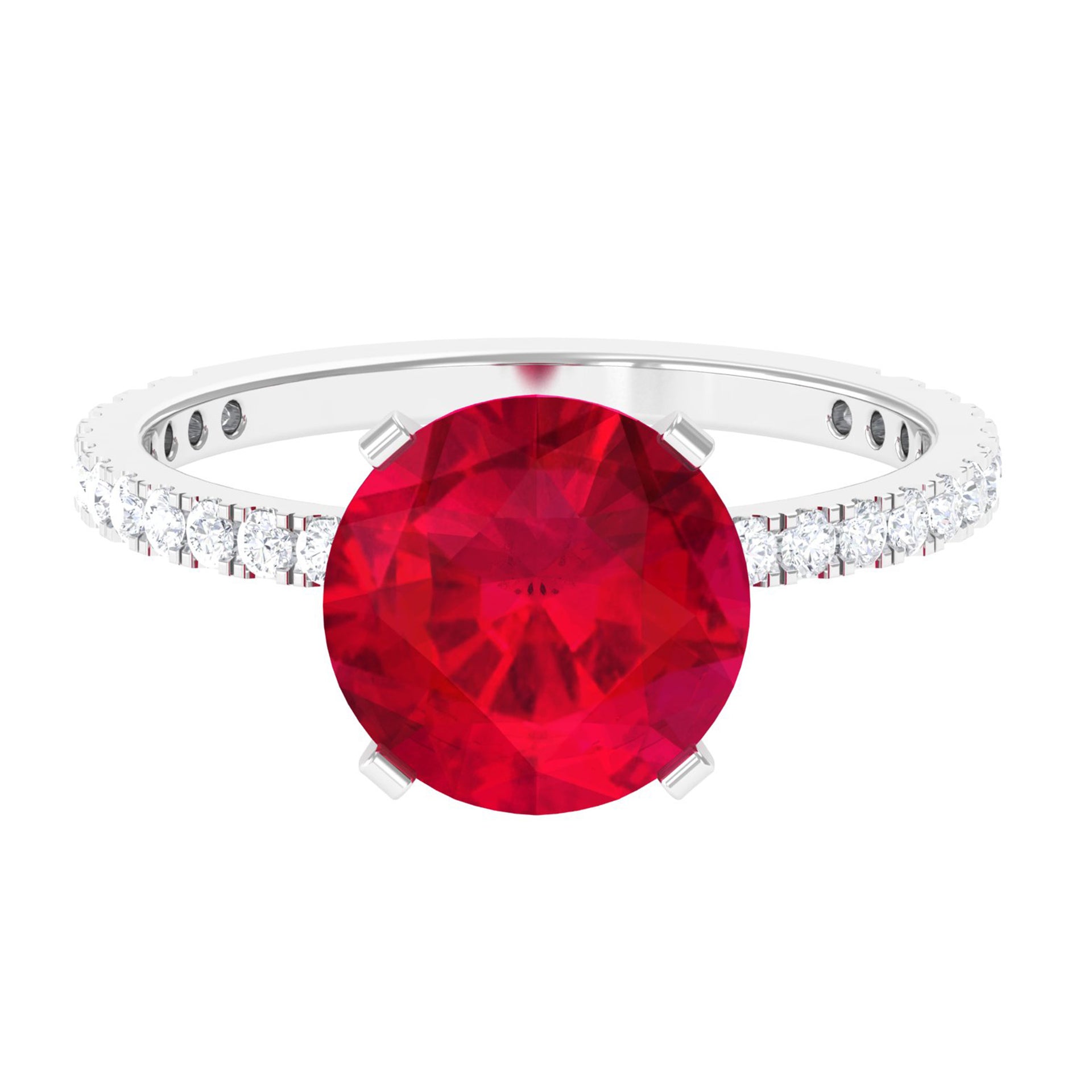 Peg Head Set Lab Grown Ruby Solitaire Engagement Ring Lab Created Ruby - ( AAAA ) - Quality - Rosec Jewels