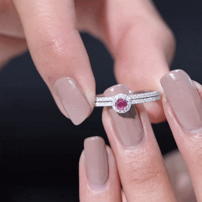 Natural Ruby Wedding Engagement Ring Set with Diamond AAA - Rosec Jewels