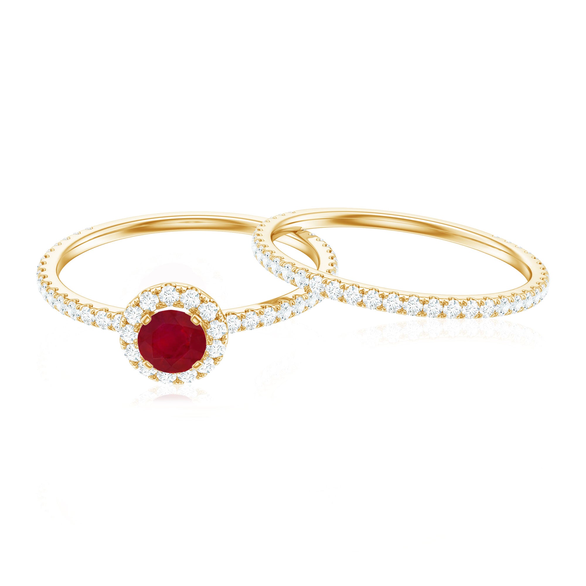 Natural Ruby Wedding Engagement Ring Set with Diamond AAA - Rosec Jewels