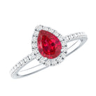 Lab Created Ruby Teardrop Halo Engagement Ring with Diamond AAAA - Rosec Jewels