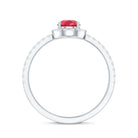 Lab Created Ruby Teardrop Halo Engagement Ring with Diamond AAAA - Rosec Jewels