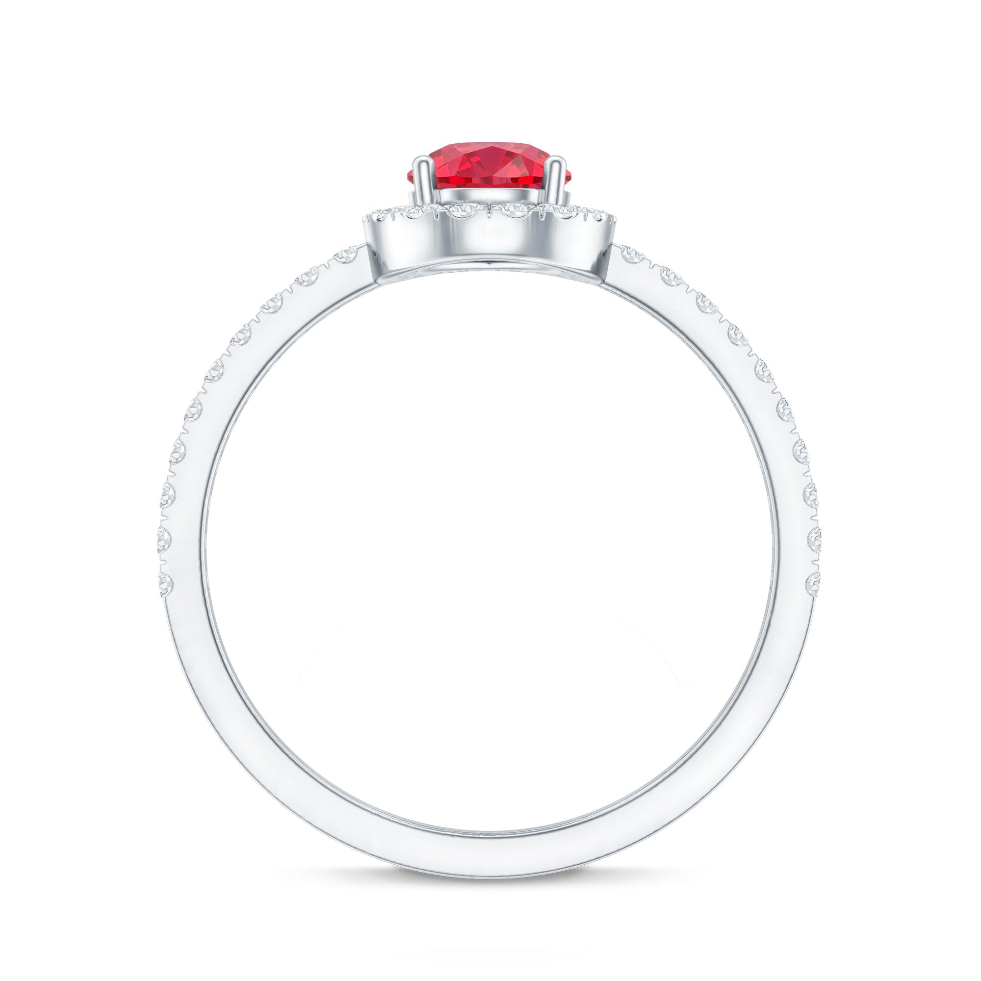 Lab Created Ruby Teardrop Halo Engagement Ring with Diamond AAAA - Rosec Jewels