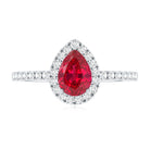 Lab Created Ruby Teardrop Halo Engagement Ring with Diamond AAAA - Rosec Jewels