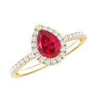 Lab Created Ruby Teardrop Halo Engagement Ring with Diamond AAAA - Rosec Jewels