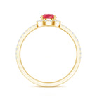 Lab Created Ruby Teardrop Halo Engagement Ring with Diamond AAAA - Rosec Jewels