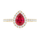 Lab Created Ruby Teardrop Halo Engagement Ring with Diamond AAAA - Rosec Jewels