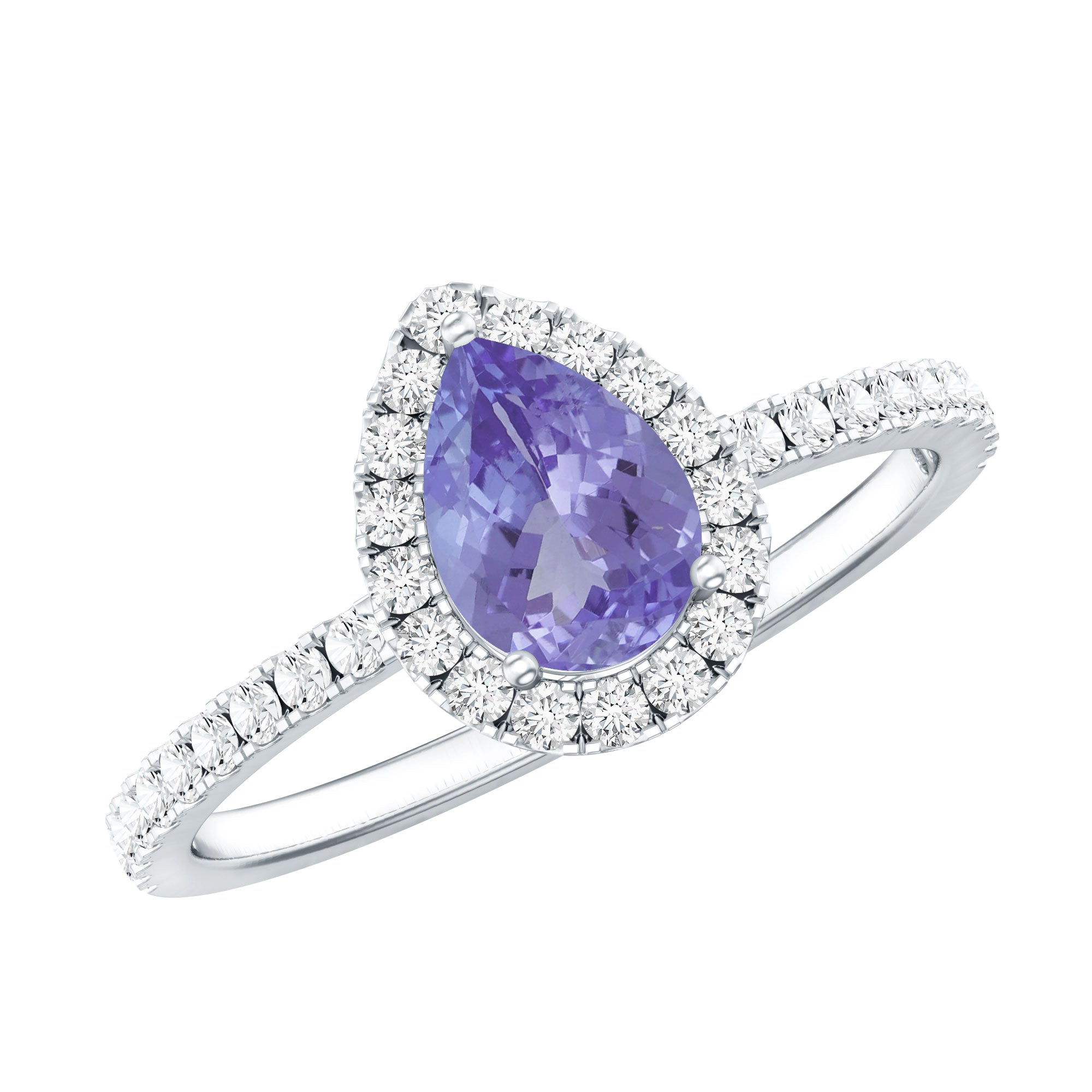 Rosec Jewels-Real Pear Shape Tanzanite Teardrop Engagement Ring with Diamond Halo