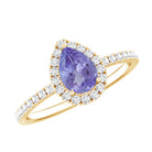 Real Pear Shape Tanzanite Teardrop Engagement Ring with Diamond Halo AAA - Rosec Jewels