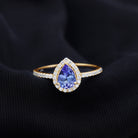 Real Pear Shape Tanzanite Teardrop Engagement Ring with Diamond Halo AAA - Rosec Jewels
