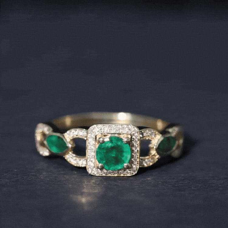Rosec Jewels-Natural Emerald Diamond Vintage Looking Engagement Ring