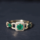 Natural Emerald Diamond Vintage Looking Engagement Ring AAA - Rosec Jewels