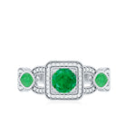 Natural Emerald Diamond Vintage Looking Engagement Ring AAA - Rosec Jewels