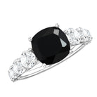 Certified 2.8 Carat Lab Grown Black Diamond Cushion Cut Engagement Ring with Side Stones AAAA ( Synthetic ) - Rosec Jewels