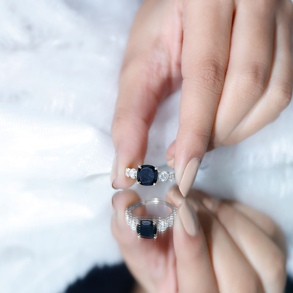 Certified 2.8 Carat Lab Grown Black Diamond Cushion Cut Engagement Ring with Side Stones AAAA ( Synthetic ) - Rosec Jewels